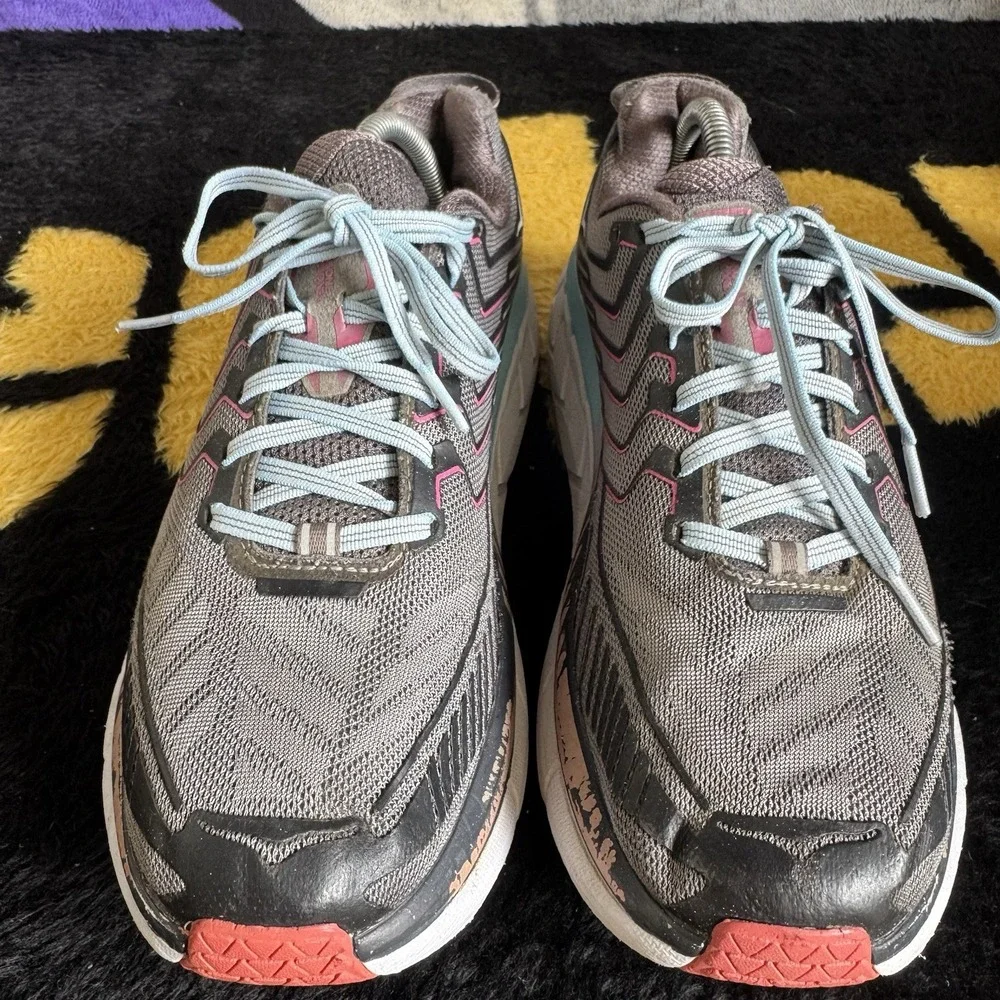 Size 10.5 - Hoka One One Clifton 4 Womens Running Shoes Grey Pink 1016724 CRAS
